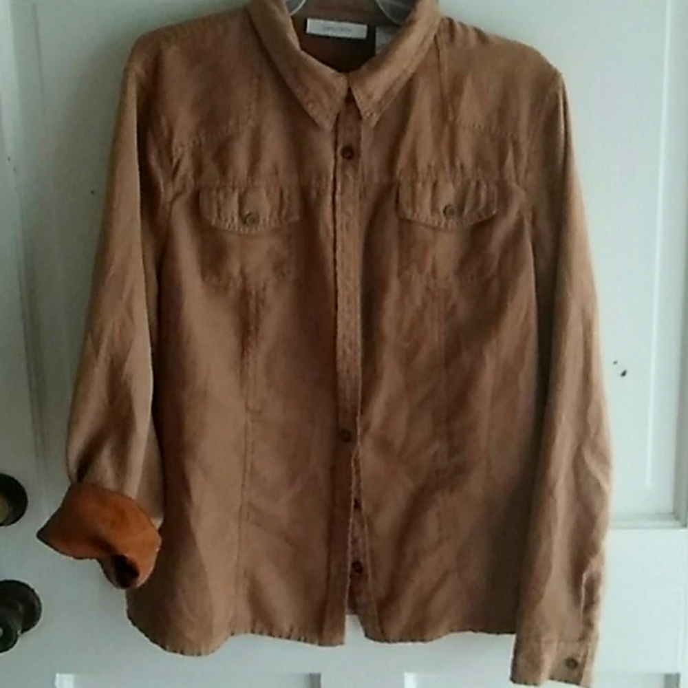 Womens large faux suede button up